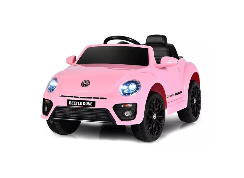 Mini carro eletrico infantil volkswagen beetle fusca rosa