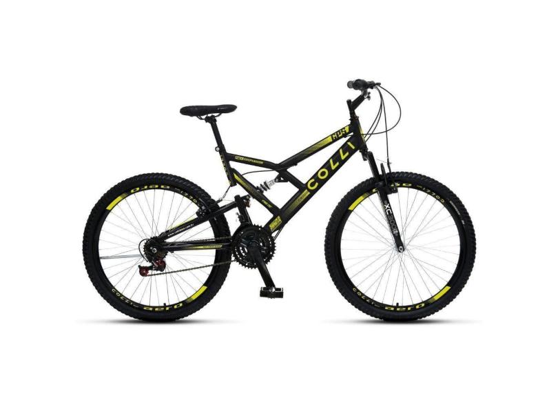 Bicicleta Com Gps Dupla Suspensão Aro 26 21m 148-11m Colli Preto Fosco/amarelo Neon