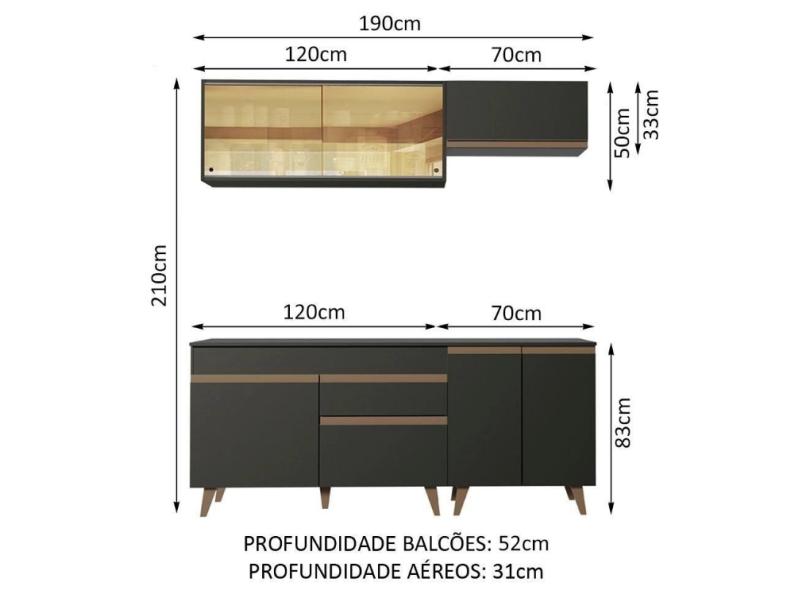 Cozinha Compacta 1 Gaveta 7 Portas Reims Madesa