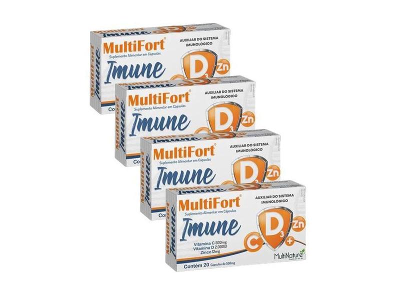 Kit 4 Imune Vit C, D E Zinco. 20 Cáps. Multifort - Multinature