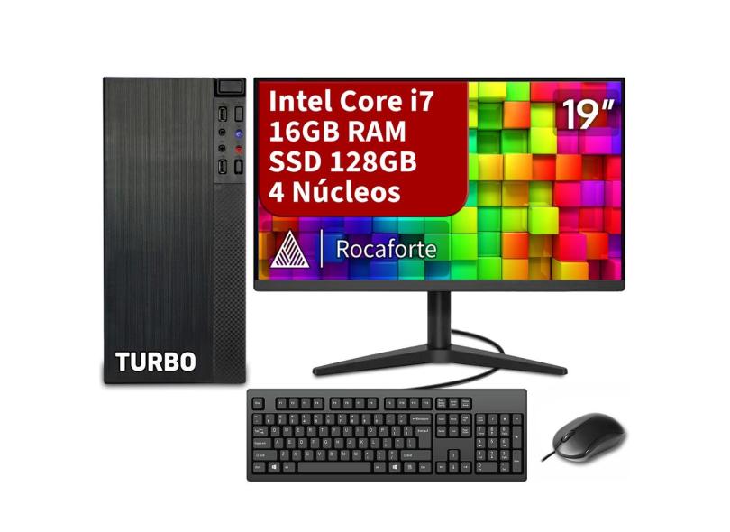 Computador Completo Intel Core i7 16GB ssd 128GB 4 Núcleos Super Turbo Monitor 19 Pc Hdmi Teclado e Mouse Strong Tech