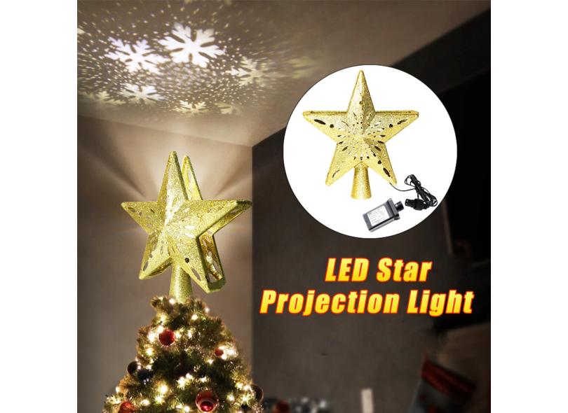 Árvore de Natal Topper Rotação Estrela Lâmpada de Projeção 3D Glitter Star Lâmpada  de floco de neve LED Projetor Decoração de topo de árvore de Natal com o  Melhor Preço é no
