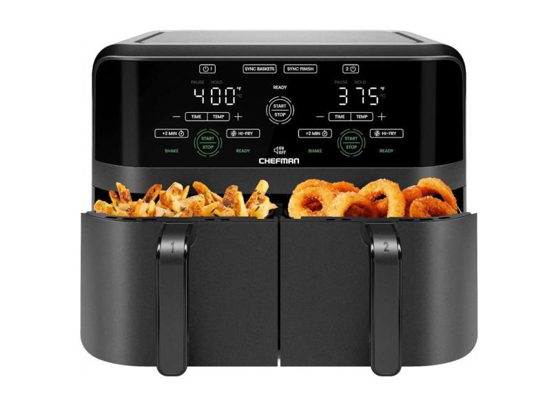 Fritadeira Elétrica Airfryer Com 2 Cestos De 3L E Painel De Controle Digital, 110V 1700W, Chefman, Preto