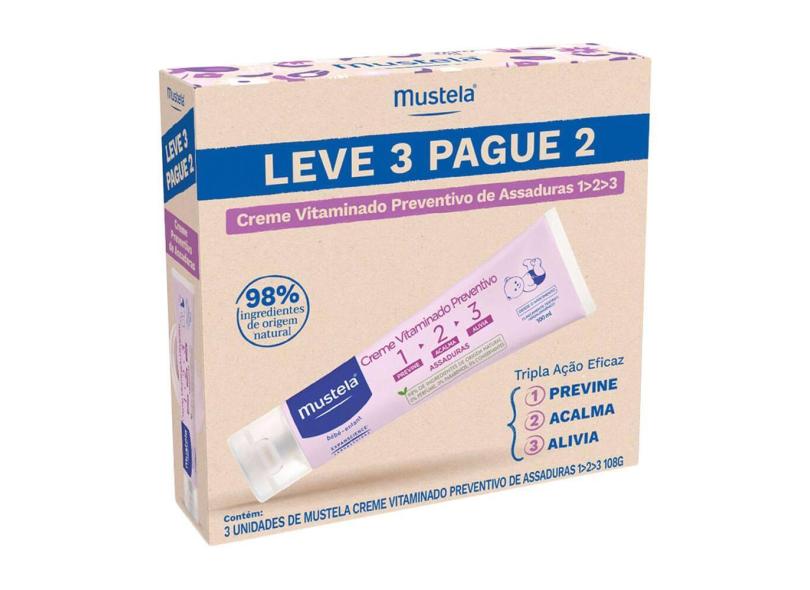 Kit Mustela Creme Vitaminado Preventivo de Assaduras 1 2 3 Leve 3 Pague 2