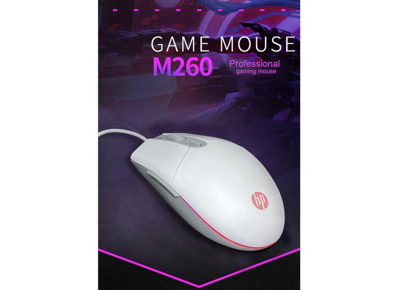 Mouse Para Jogo hp M260  Original - 800 A 6400dpi, Led rgb, Ergonômico, Cabo 1.5m - 7ZZ82AA