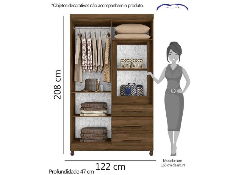 Guarda-Roupa Solteiro 6 Portas 3 Gavetas com Espelho Fusion Albatroz