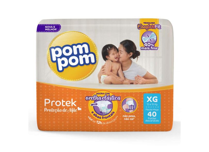 Fralda Pom Pom Protek Proteção de Mãe Tamanho XG Mega 40 Unidades Peso Indicado 9 - 13kg