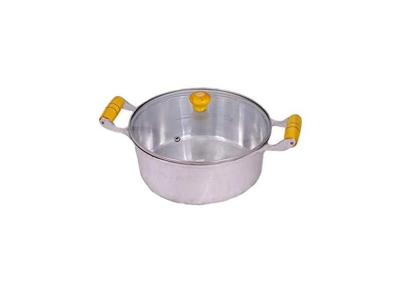 Caçarola Alumínio Fundido Alça Madeira Tampa de Vidro 18cm