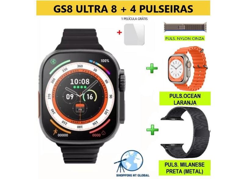 Relógio smartwatch GS8 ultra 8 49mm - 2023 kit 4 puls- 1 MILANESE + 2 OCEAN + 1 nylon + pelíc