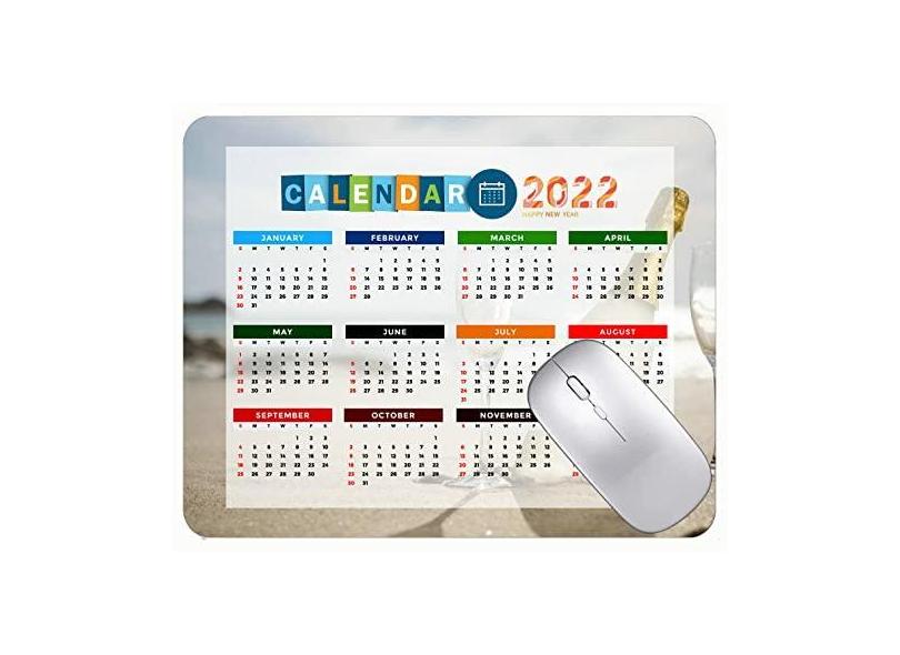 Mouse pad 2022 calendário com feriados, guarda-chuva arco-íris cores praia, mouse pad de borracha