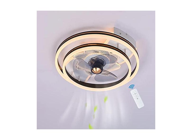 Ventilador de Teto com Iluminação e Controle Remoto Ventilador Silencioso Lâmpada Moderna LED Regulável com Ventilador Rotação Reversível Ventilador 32W com Luz para Sala de Jantar Quarto (C