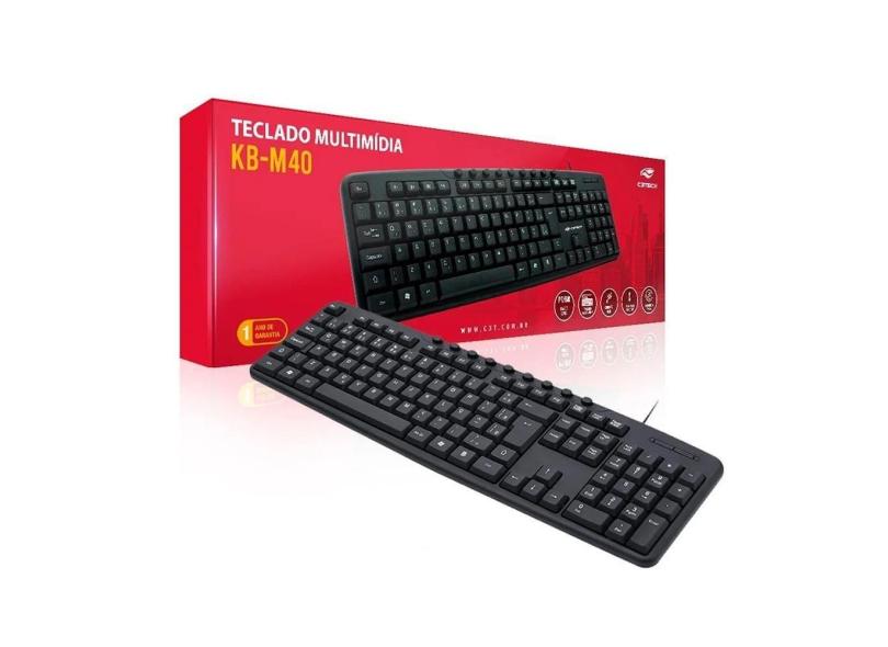 Teclado usb multimidia c3tech kb-m40 preto escritório com