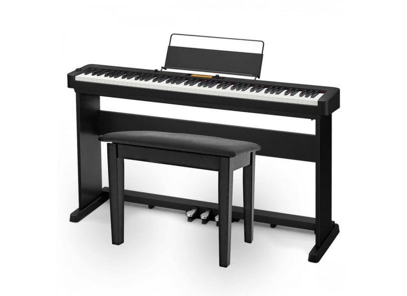 Piano Digital Casio CDP-S360 Preto - 88 Teclas + Estante CS470-P + Banqueta + Pedal Triplo