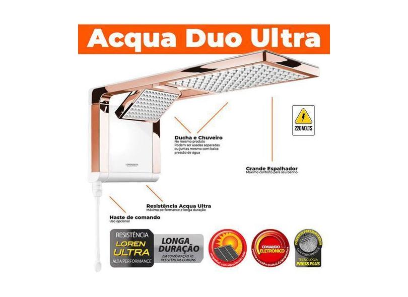 Chuveiro a Gas Eletrico Lorenzetti Branco Rosa Acqua Duo Ultra 220v 78
