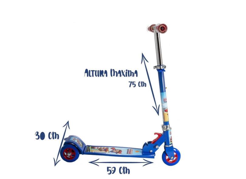 Patinete de Ferro Grande até 75 cm Resiste 50 kg Azul Dobra