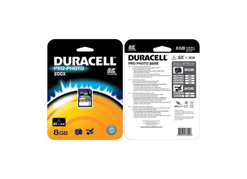 Cartão de Memória SDHC Duracell 8 GB DU-SD1008G-C