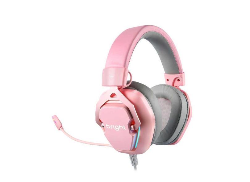 Headset Gamer Foxy Bright 7.1 Rgb Cód. Ghp011 Rosa/cinza