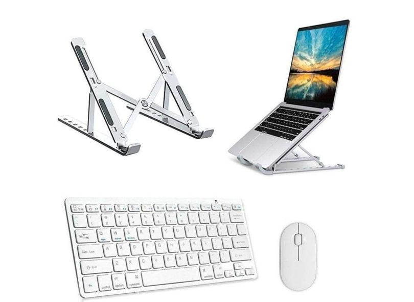 Teclado Mouse Bluetooth Suporte Branco Para Notebook Positiv