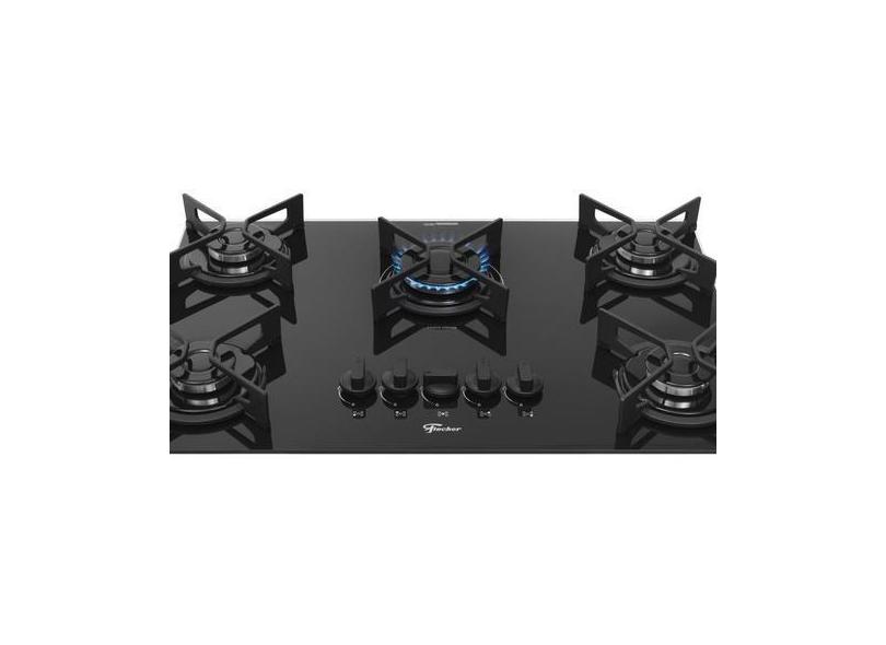 Cooktop a Gás Fischer 5 Bocas Fit Line Trempe Iron Preto, Bivolt