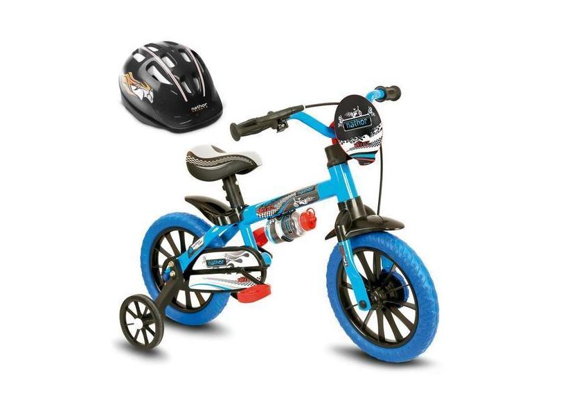 Bicicleta Com Rodinha Infantil Veloz Aro 12 Para Menino Capacete Preto