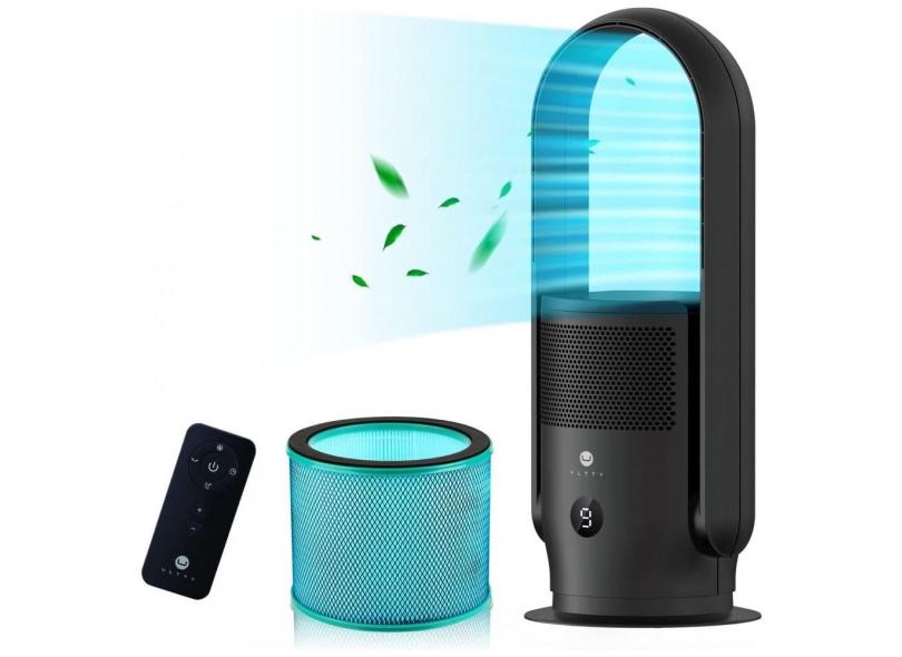 Ventilador de Torre sem Lâmina e Purificador de Ar com Filtro HEPA e Controle Remoto, 110V, ULTTY CR021, Preto