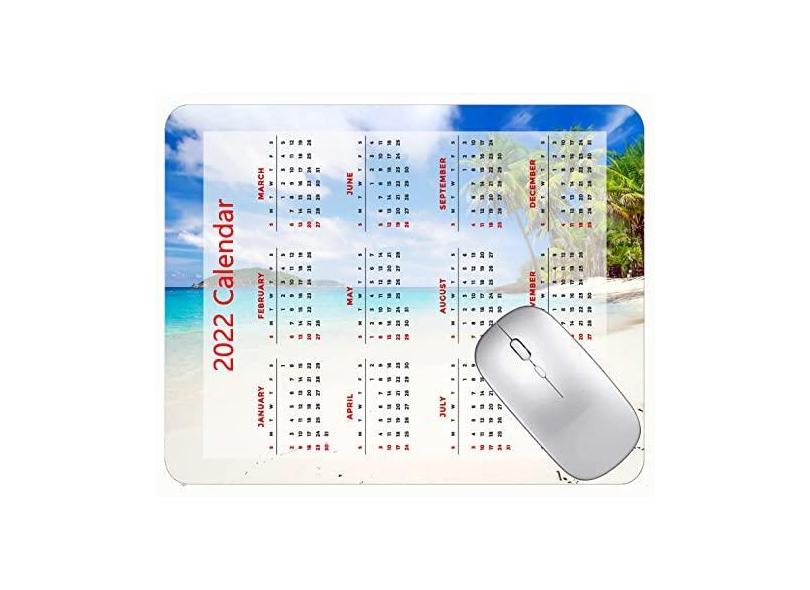 Mouse pad calendário 2022 com bordas costuradas, mouse pad preto para jogos, Tailândia, costa, mar e ilha