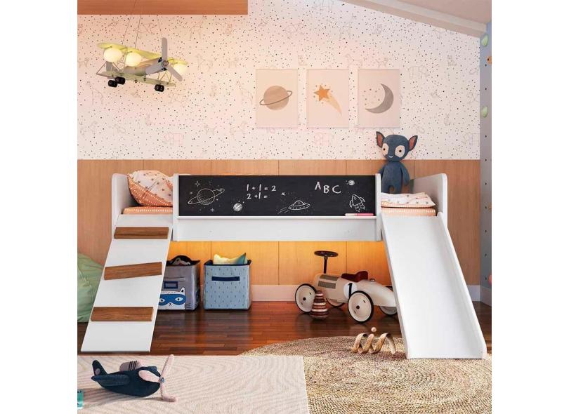 Cama Playground Com Colchão Solteiro Escorregador E Rampa Branco Lumi ...