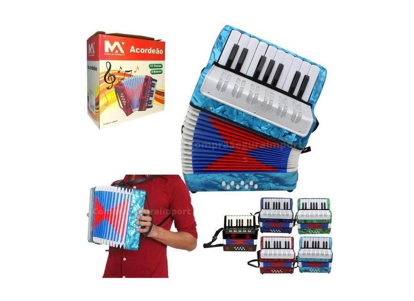 Acordeon Sanfona Gaita Infantil 8 Baixos 17 Teclas Brinquedo - Maxmidi