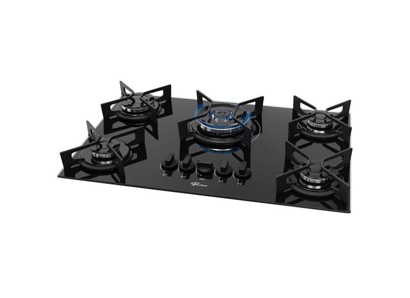 Cooktop 5 Bocas Fischer Chama Tripla Superautomático, Preto