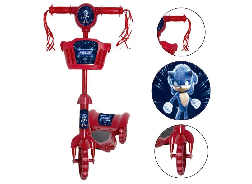 Patinete Radical Vermelho para Crianças Cestinha Sonic