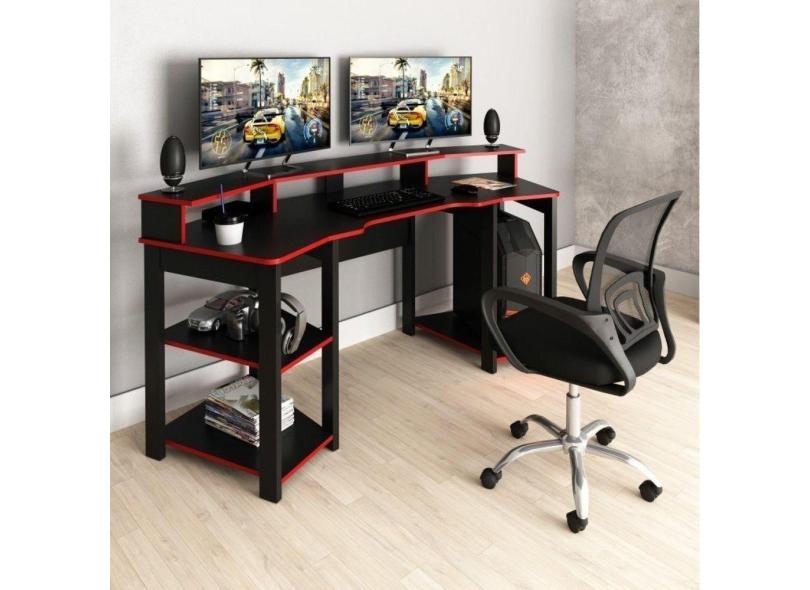 Mesa Gamer Me4167 com Cadeira Diretor Tela Mesh Tok 3310 Preto/Vermelho