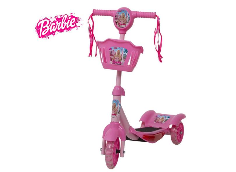 Patinete Infantil Scooter Barbie Rosa Luz e Som Suporta 20kg