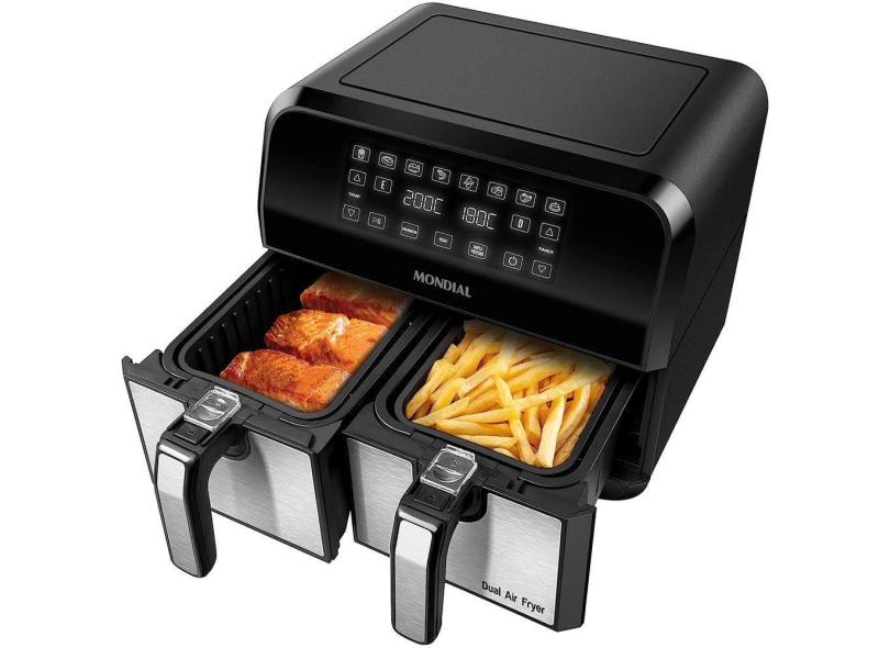 Fritadeira Elétrica Air Fryer Mondial 220V Dual Duplo Cesto 8 Litros Dualzone 2 Receitas 2000W Aço Inoxidável
