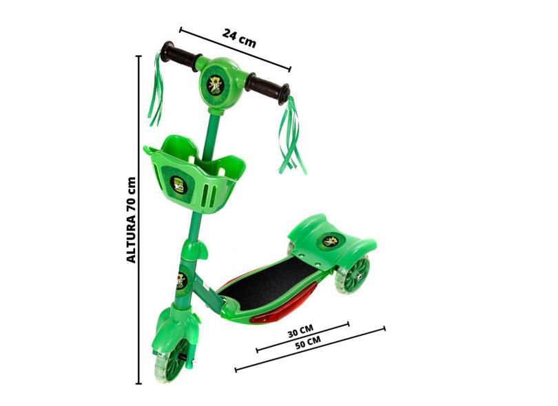 Patinete Infantil Verde Ben 10 Scooter 3 Rodas C Led e Som