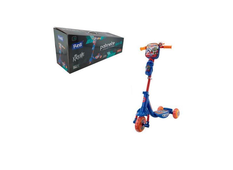 Patinete Infantil 3 Rodas Com Luz Som E Garrafinha Bolsinha Azul - Wel