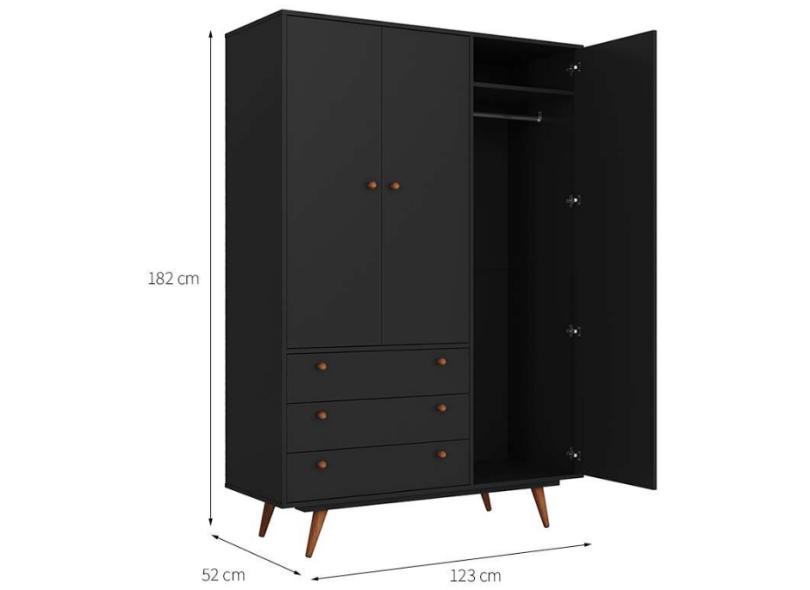 Guarda-Roupa Solteiro 3 Portas 3 Gavetas Retrô 20 Olivar Móveis