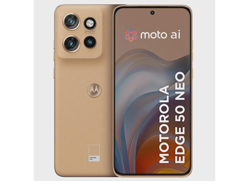 Smartphone Motorola Edge 50 Neo Latte - Vegan Leather, 256GB, Tela 6.4'', Câmera Traseira 50 mp ois + 13 mp + 10 mp