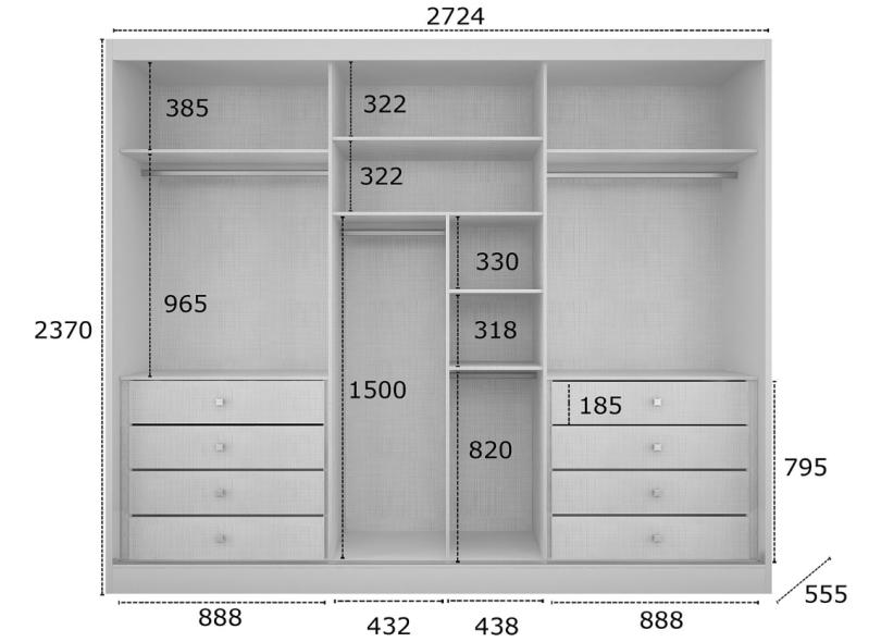 Guarda-Roupa Casal 6 Portas 8 Gavetas com Espelho Bari 2E Novo Horizonte