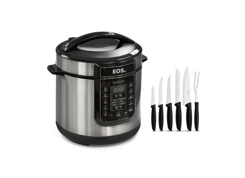 Panela Pressão Elétrica 220V Epp60Di Eos E Jogo Facas 6 Pçs
