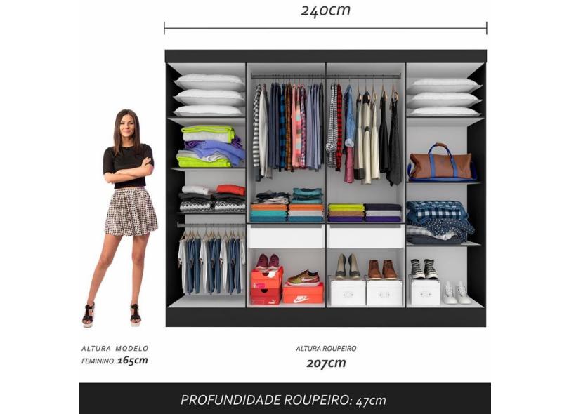 Guarda-Roupa Casal 8 Portas 2 Gavetas Mariah Móveis Arapongas