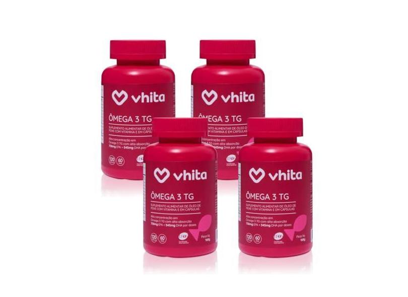 Ômega 3 1000mg TG - Importado e rico EPA DHA com selo IFOS e Vitamina E de 120 caps Vhita (4 unidades)
