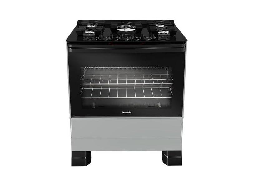 Fogão Mueller 5 bocas Titânio com Mesa de Vidro e Tripla Chama Bilvolt MFV5BF