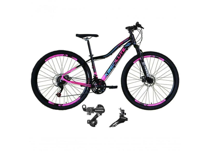 Bicicleta Aro 29 Absolute Hera Feminina Alumínio 21 Marchas Câmbios Shimano Freio A Disco Preto-rosa 17