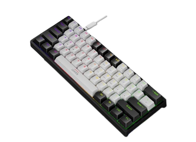 Teclado mecânico para jogos de 61 teclas em preto e branco