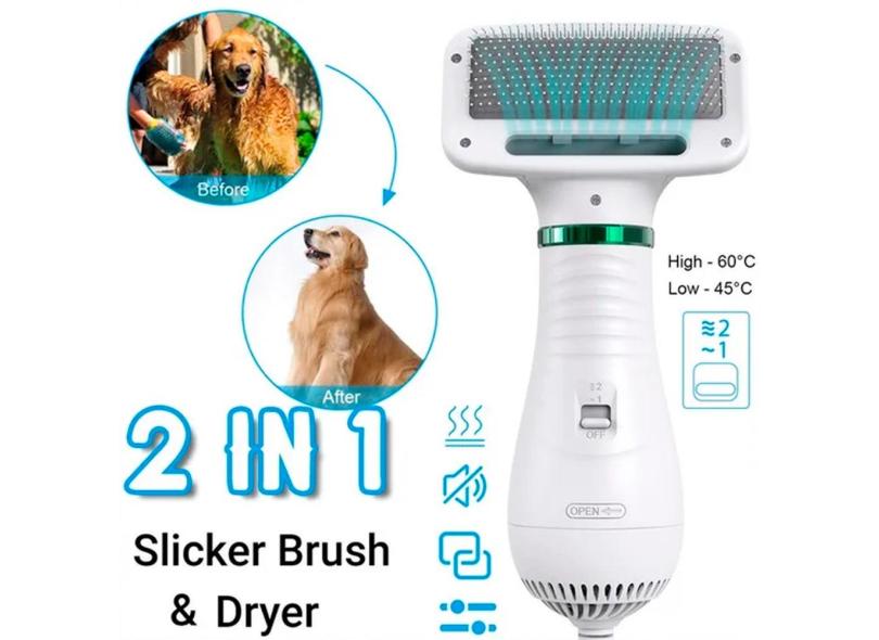 Escova Secadora para Pet Seca e Remove Pelos de Gato e Cachorro 110v