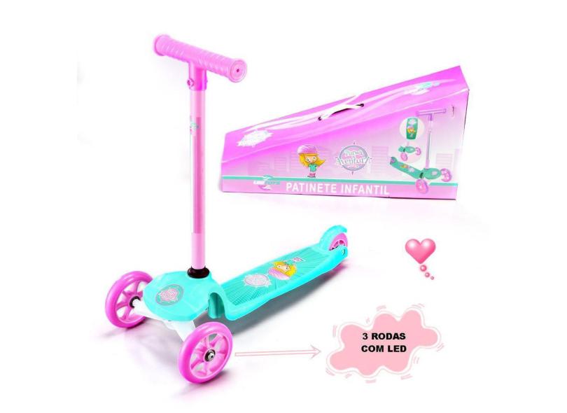 Patinete Infantil 3 Rodas Com Led Menina Articulado Crianças