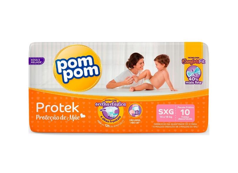 Fralda Pom Pom Protek Proteção de Mãe SXG Prático 10 Und 14 - 18kg