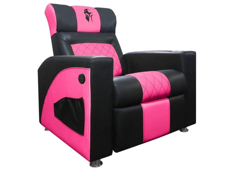 Cadeira Gamer Sparta com Encosto Reclinável e Carregador USB Corino Preto/Rosa SOFA STORE