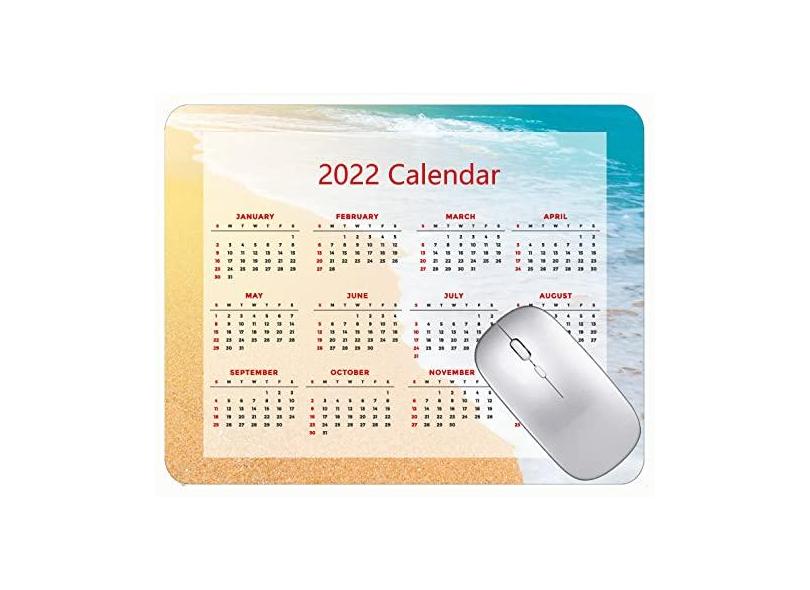 Mouse pad colorido para calendário 2022 ano 2022 com ondas do mar, tapete de espuma para praia antiderrapante