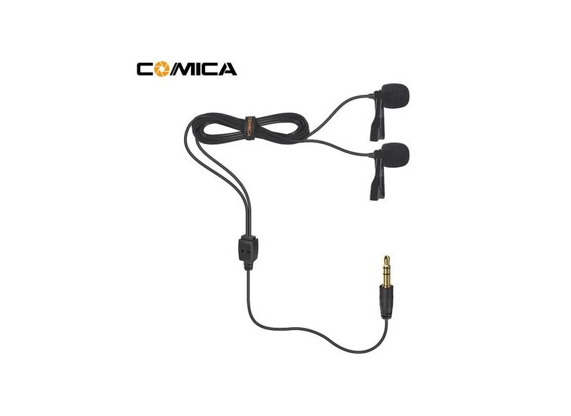 Microfones de Lapela Duplo Comica CVM-D02B Omnidirecional para Câmeras e SmartPhones (6.0m)